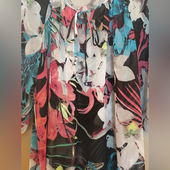Floral Chiffon Sheer Blouse Size XL - Picture 3 of 5